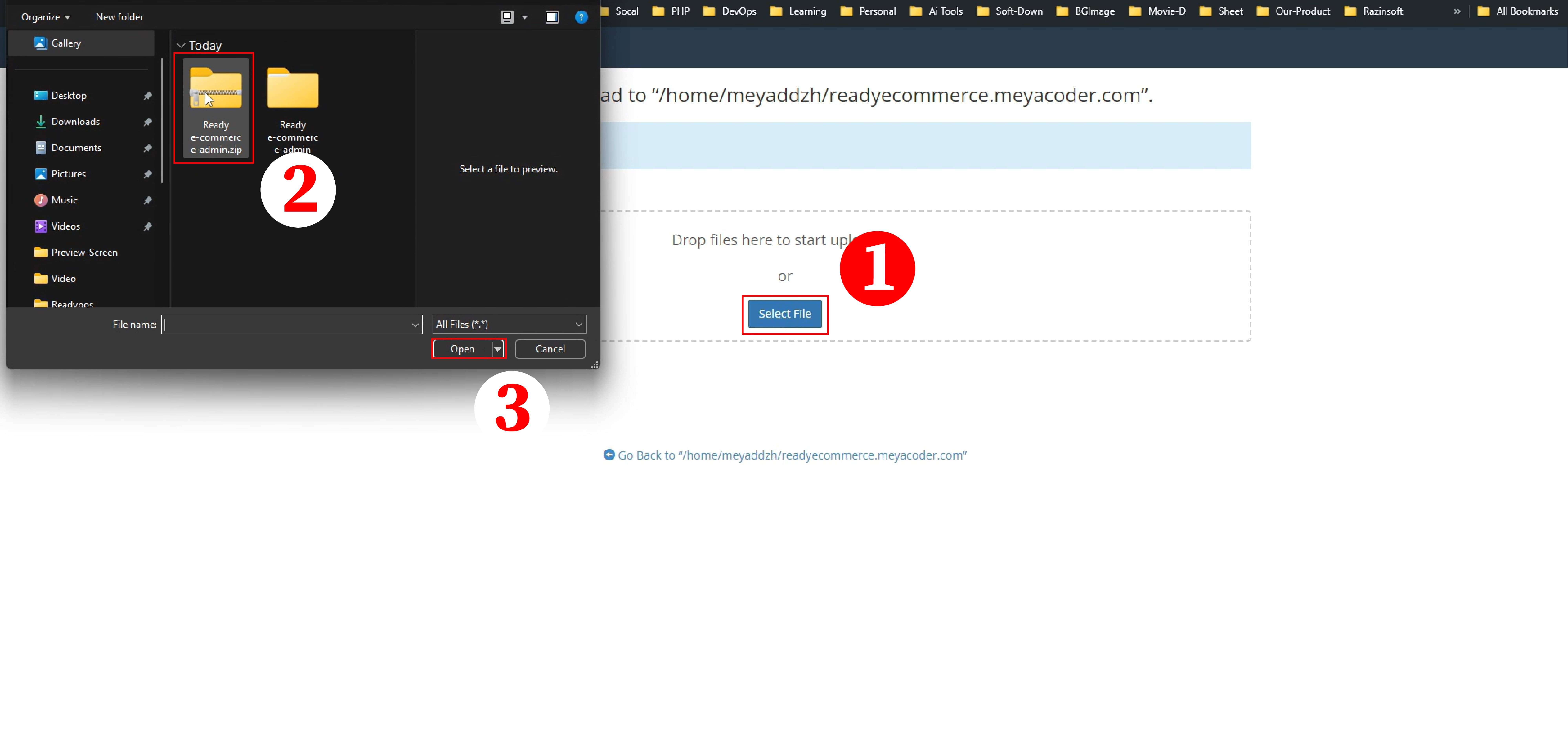 Select the installation ZIP file for upload