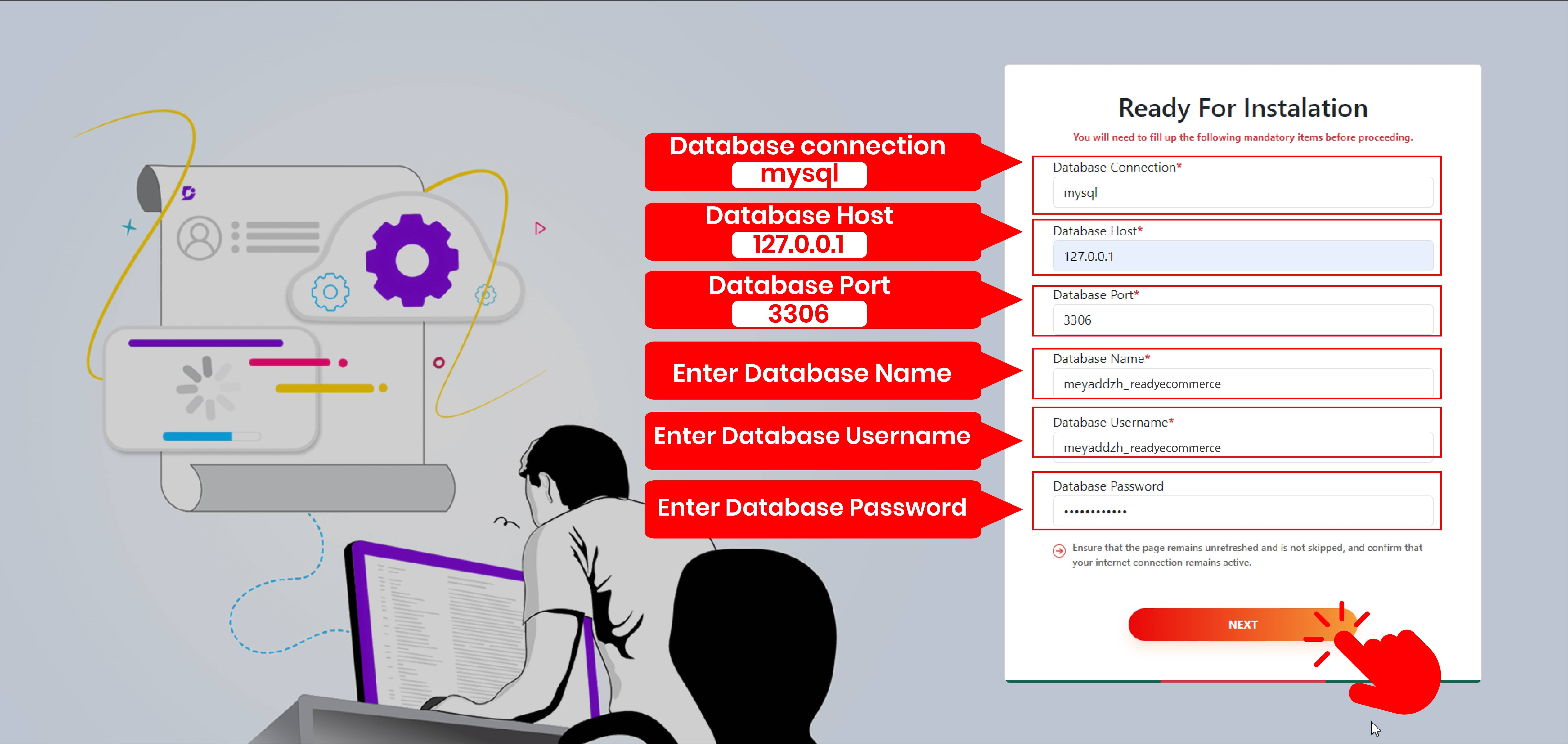 Ready eCommerce Bundle database credential fields