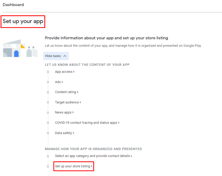 Google Play listing setup example